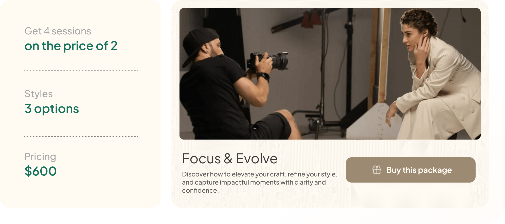 Flexible photography booking packages